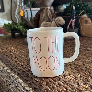 Rae Dunn White Mug with Red Text - To The Moon And Back